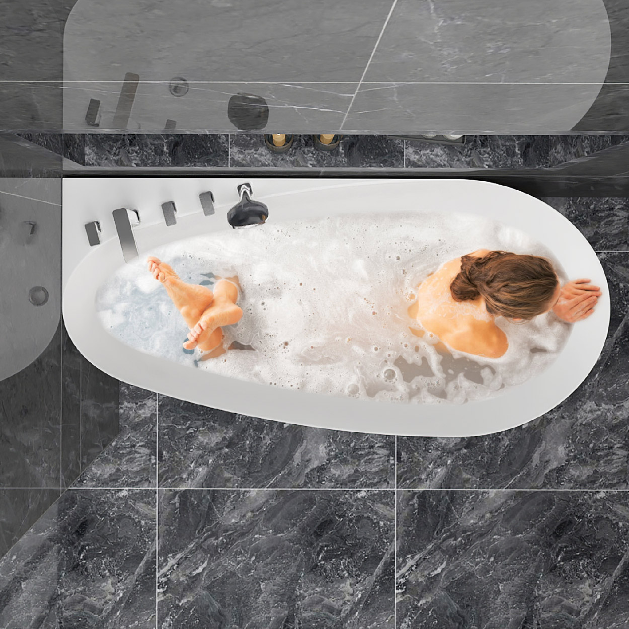 水鹿-淋浴－浴缸－优宜科靠墙浴缸-大泡泡（包含缸边龙头）