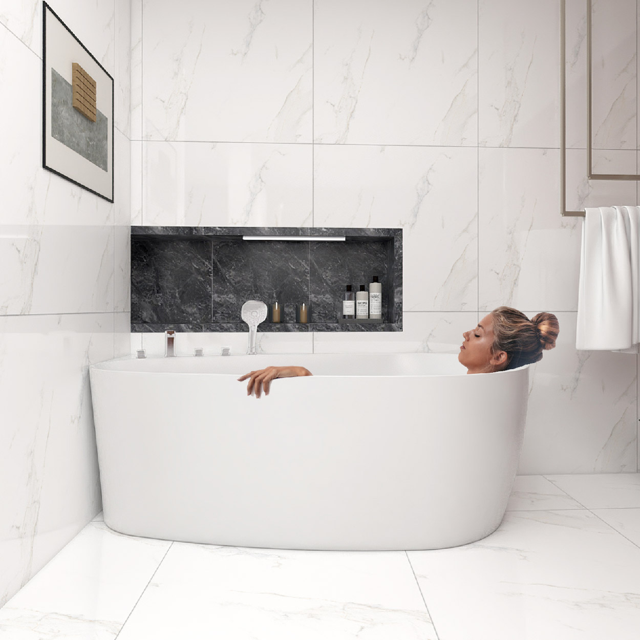 水鹿-淋浴－浴缸－优宜科靠墙浴缸-大泡泡（包含缸边龙头）