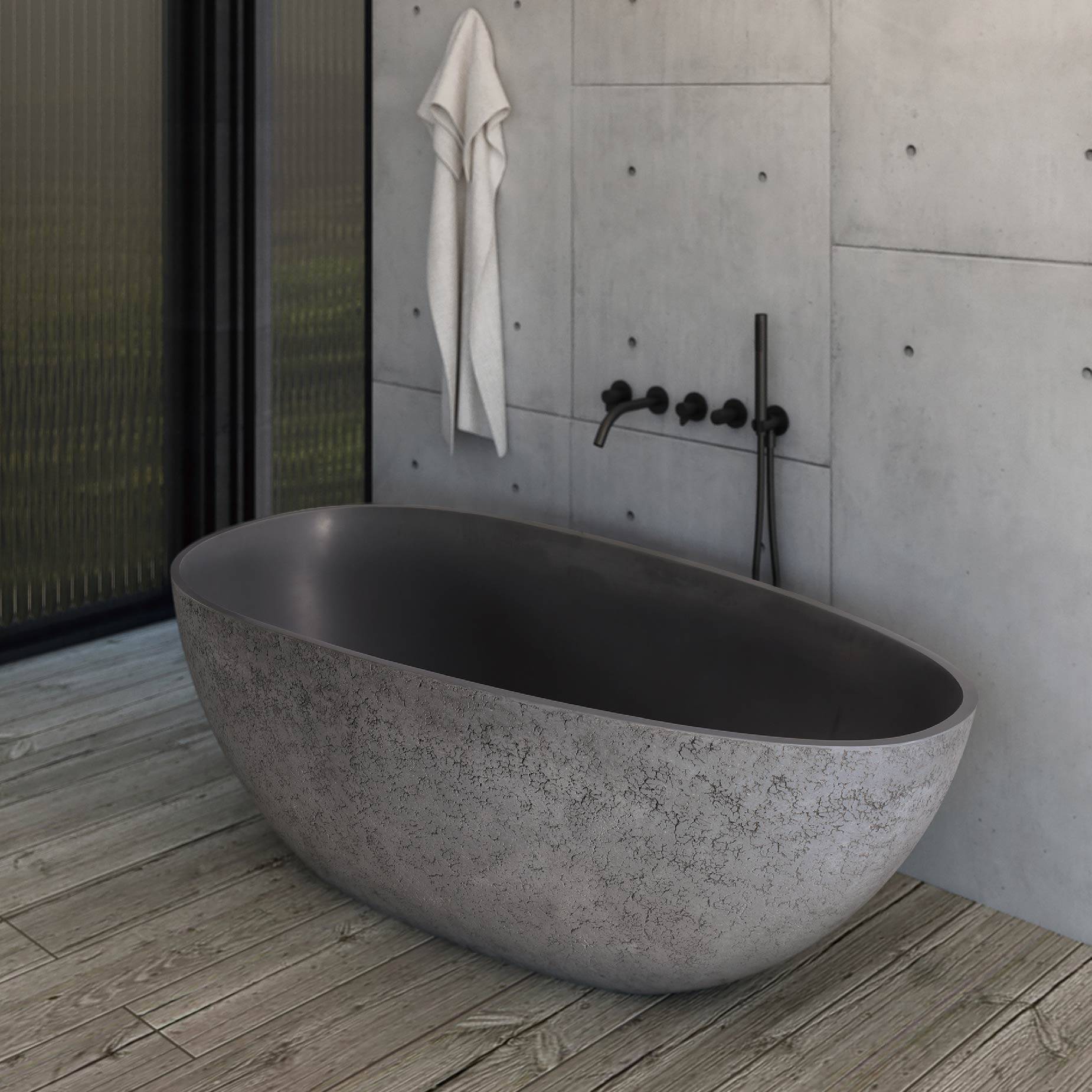 水鹿-淋浴－浴缸－优宜科独立式水泥色人造石浴缸-灰蛋