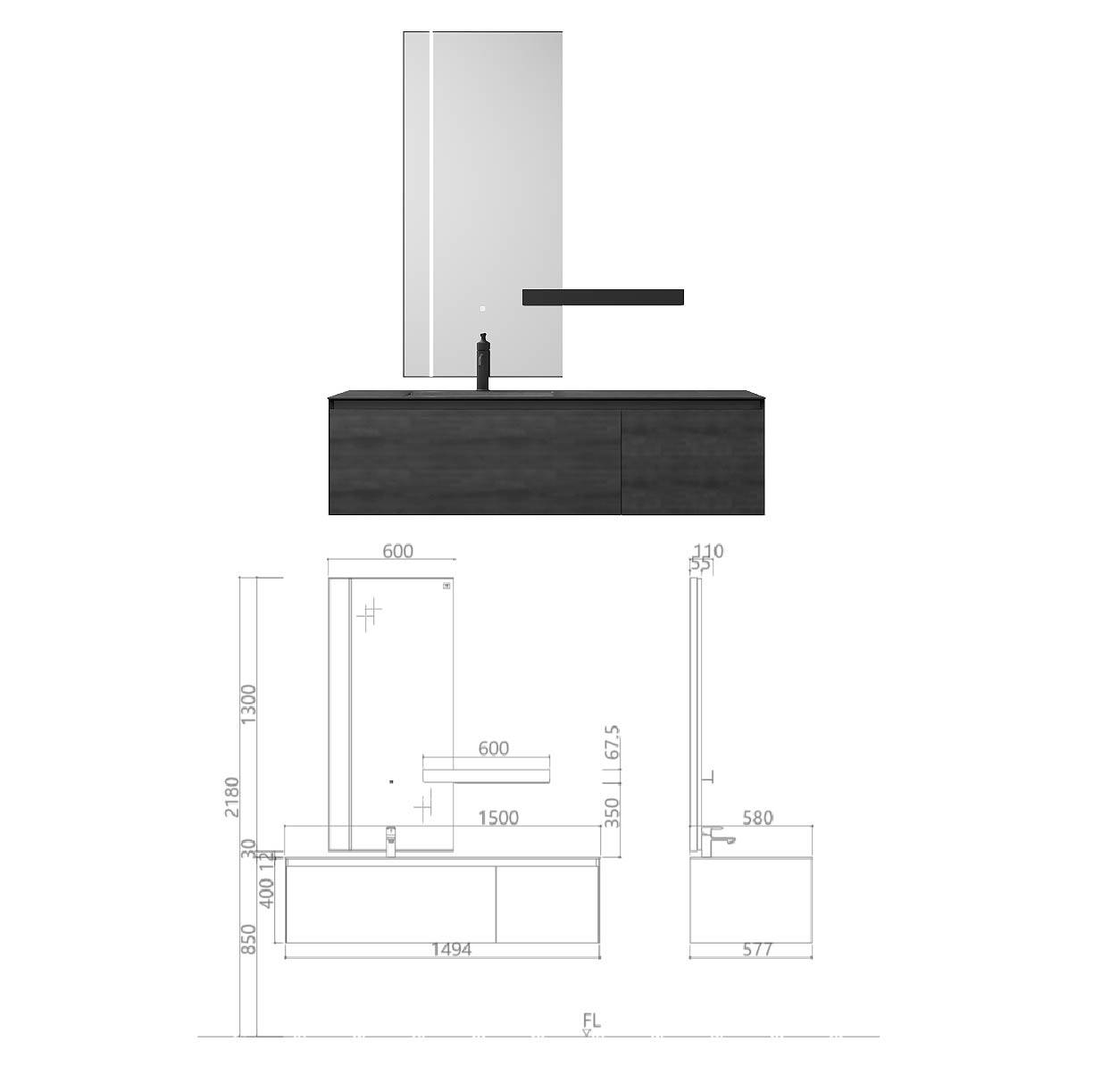 水鹿-洗面－浴室柜（可定制）－浴室柜Abel艾贝尔 PY29915（定制交期图纸签字确认后60天） 购买浴室柜不含龙头与下水