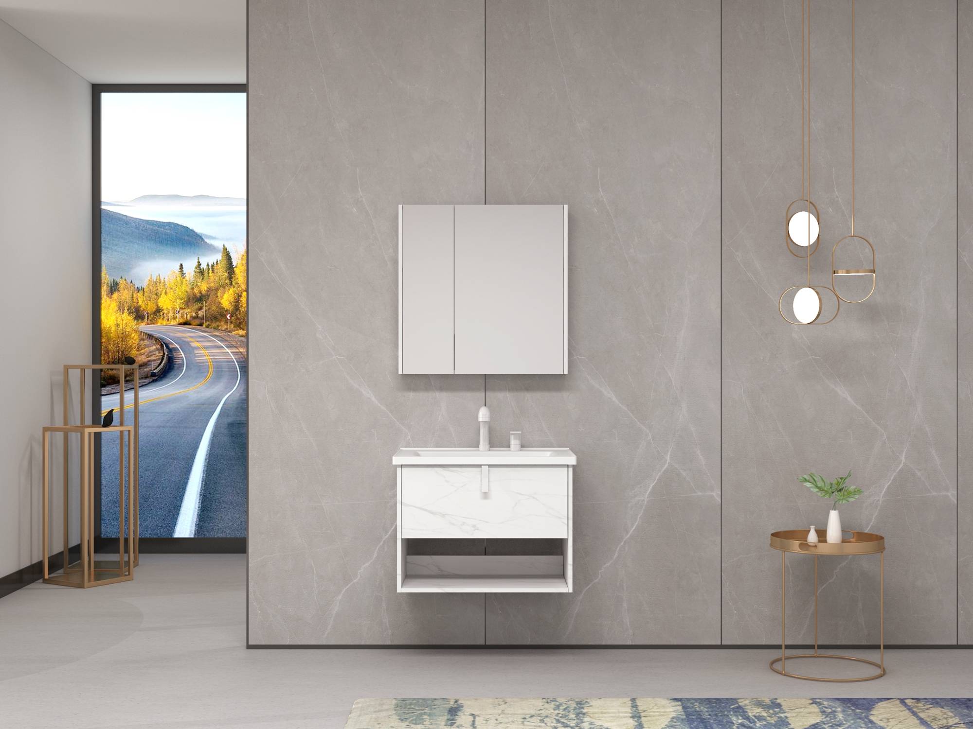 水鹿-洗面－浴室柜（非定制）－缇派浴室柜 PY321双孔系列卡拉拉色（购买浴室柜不含龙头和下水）