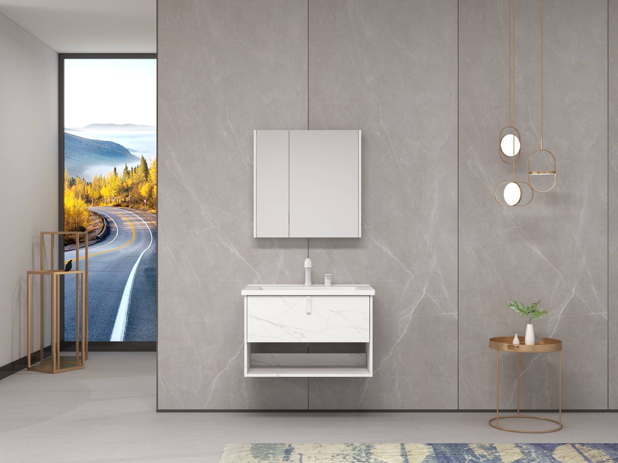 水鹿-洗面－浴室柜（非定制）－缇派浴室柜 PY321双孔系列卡拉拉色（购买浴室柜不含龙头和下水）