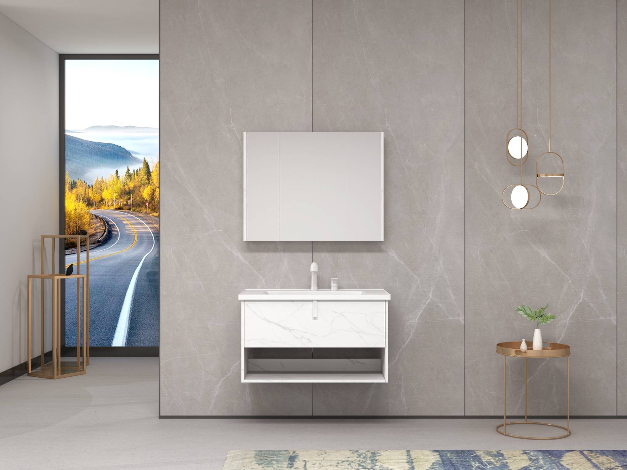 水鹿-洗面－浴室柜（非定制）－缇派浴室柜 PY321双孔系列卡拉拉色（购买浴室柜不含龙头和下水）